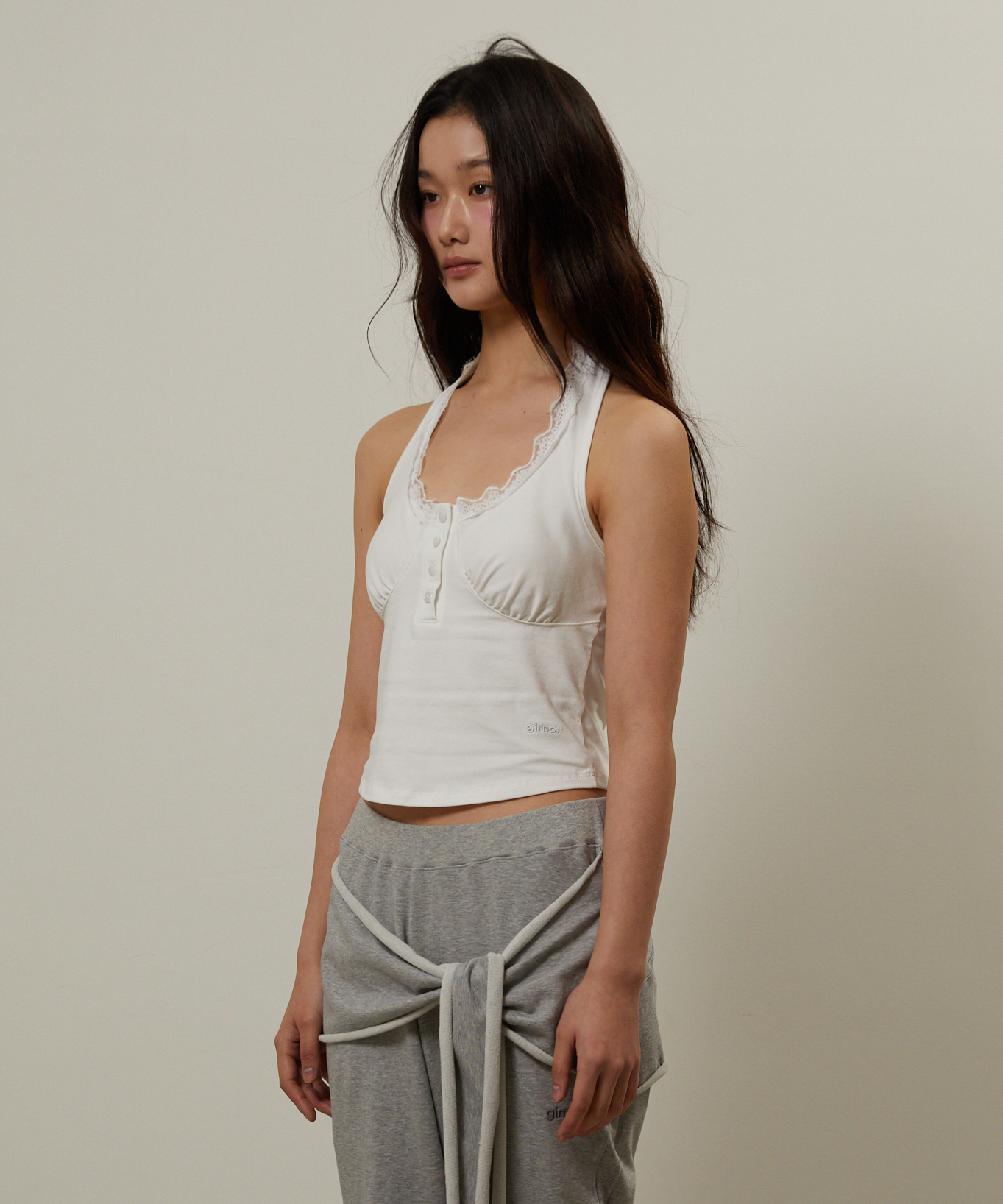 Lace Halter Sleeveless White