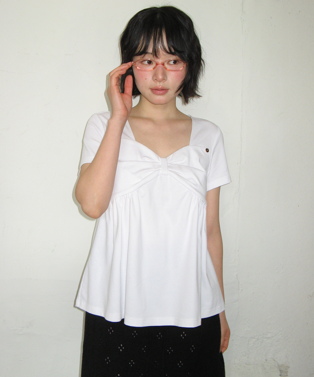 KNOT RIBBON A LINE T SHIRT WHITE