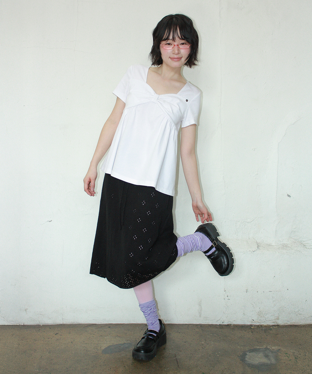 KNOT RIBBON A LINE T SHIRT WHITE