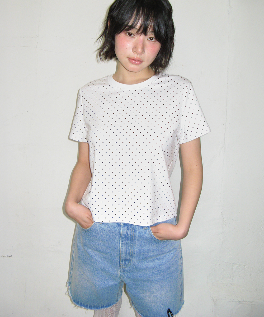 MINI LABEL CROP SHORT SLEEVE WHITE DOT