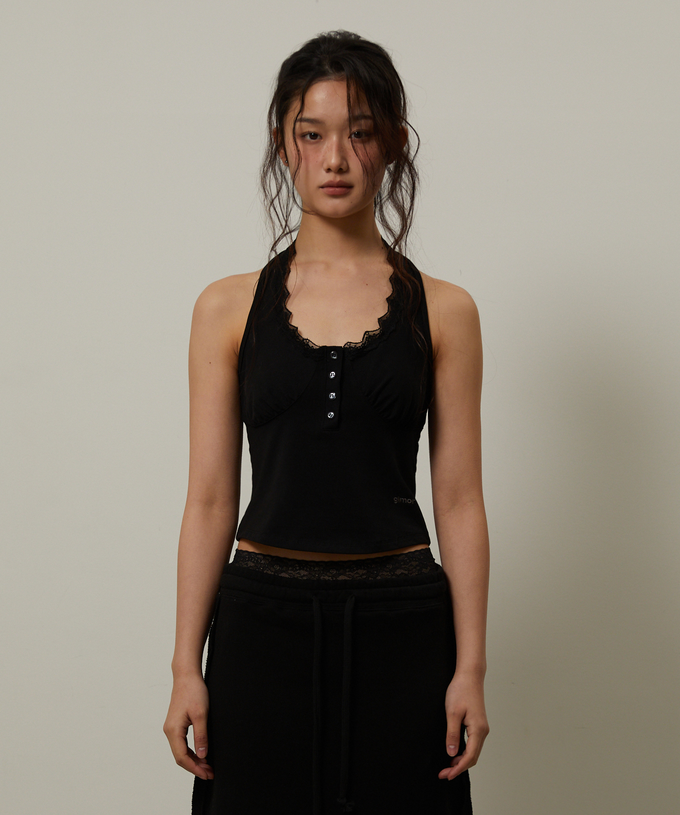 Lace Halter Sleeveless Black