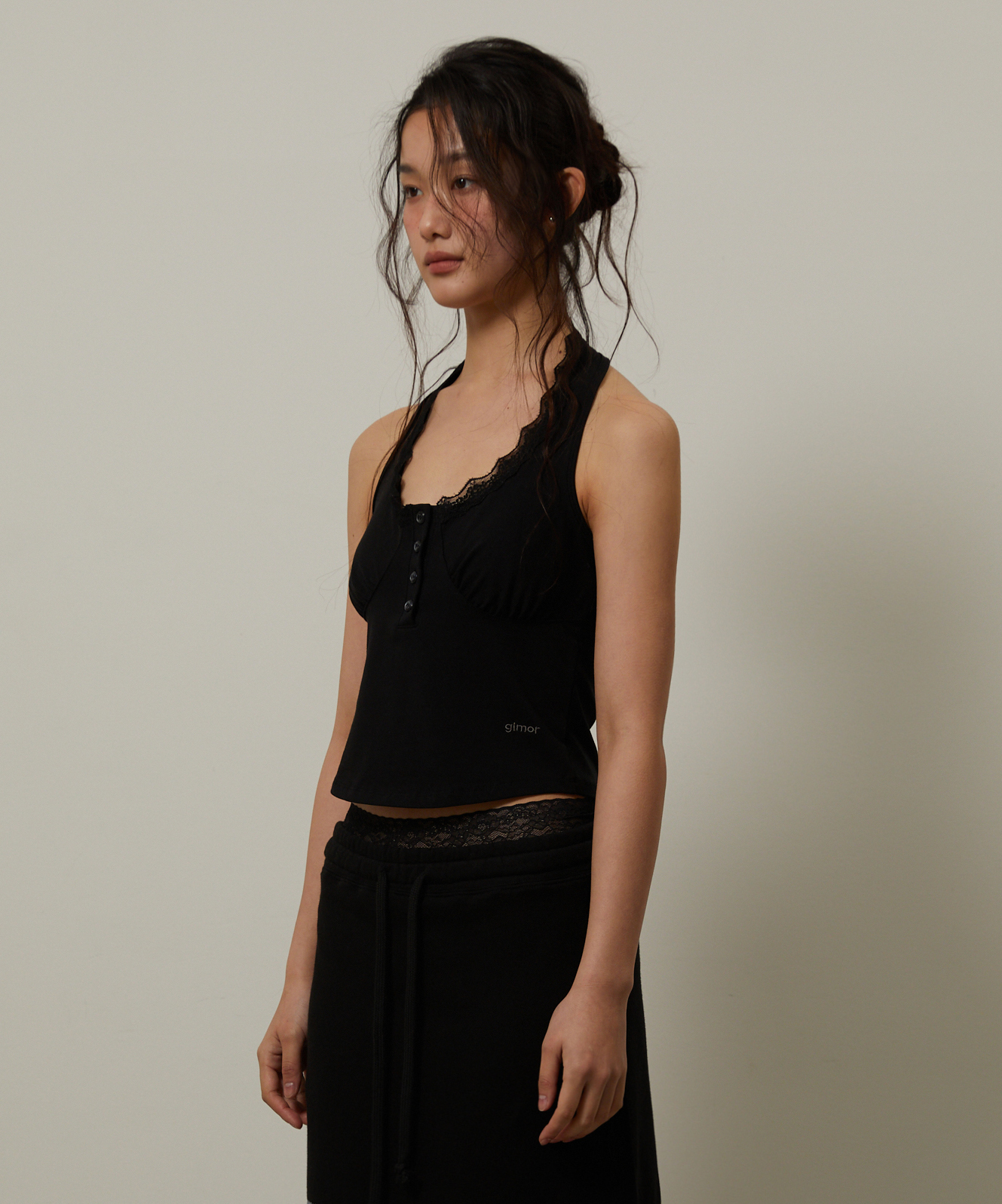Lace Halter Sleeveless Black