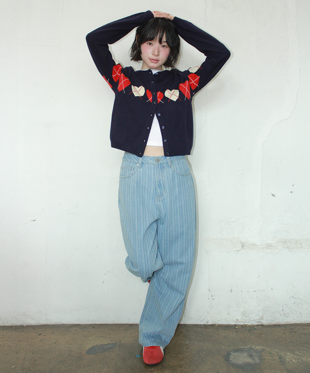 HEART ARGYLE LINE KNIT CARDIGAN NAVY