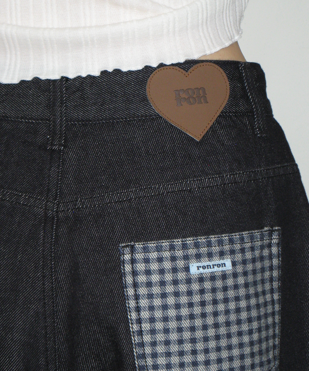 CHECK COMBI BERMUDA DENIM PANTS INDIGO BLUE