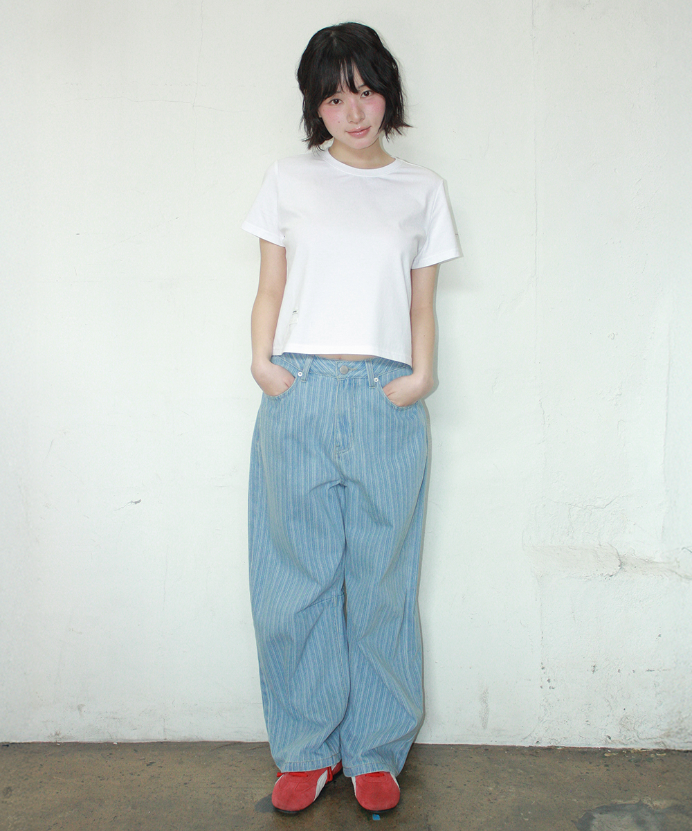 STRIPE DENIM WIDE PANTS LIGHT BLUE