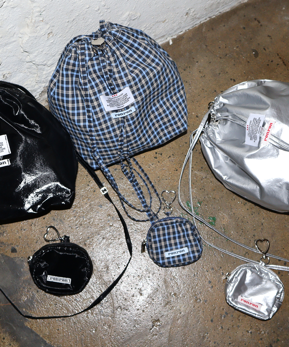 MINI BAG KEYRING SET DRAWSTRING BAG NAVY CHECK