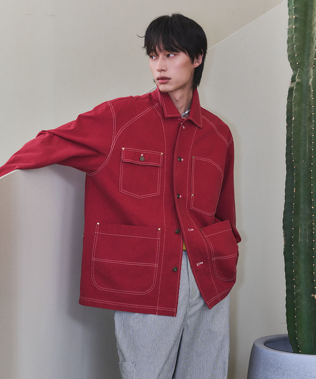 man washed rail road work jacket [red]
