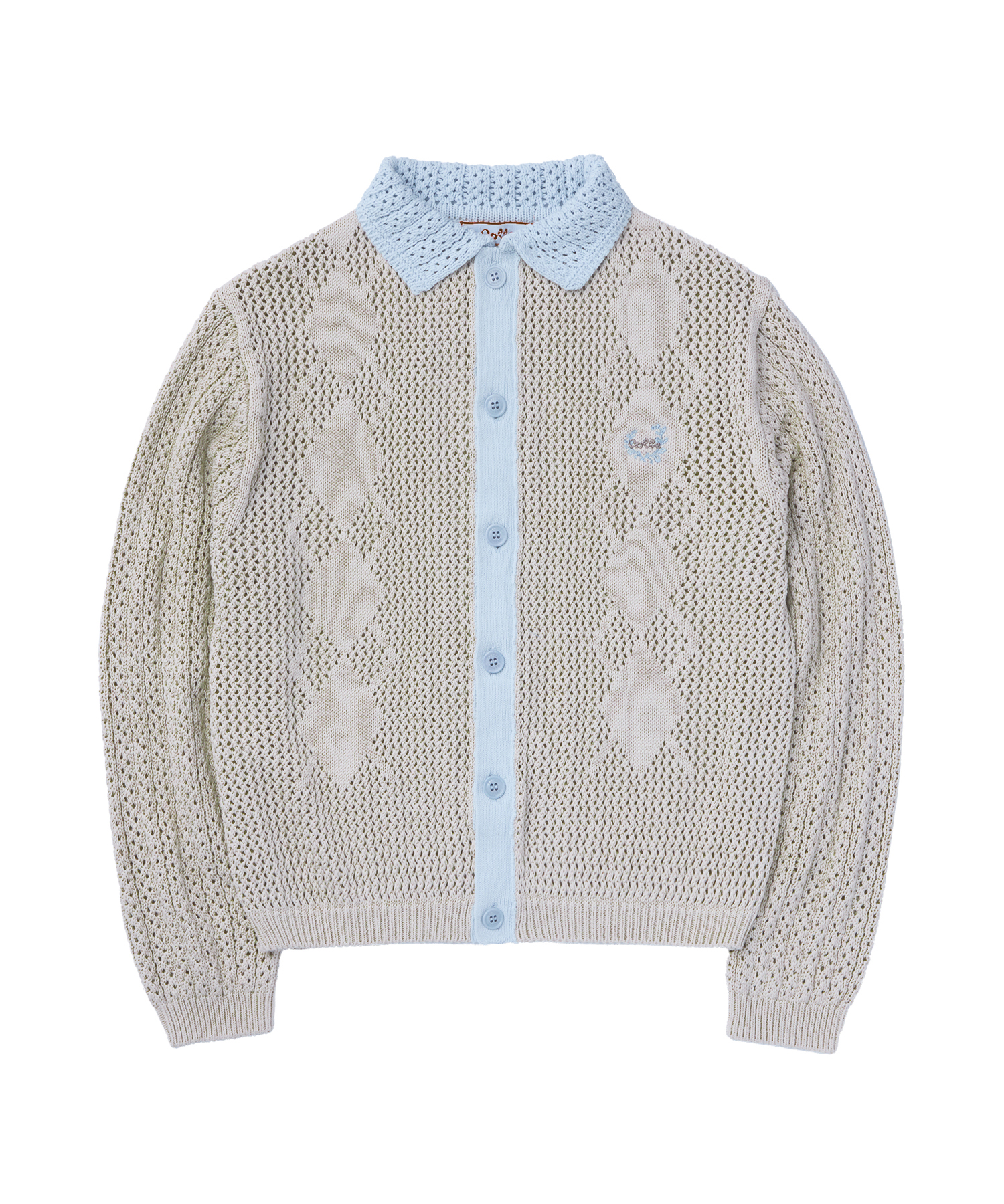 Argyle Crochet Summer Knit Cardigan(OLIVE)
