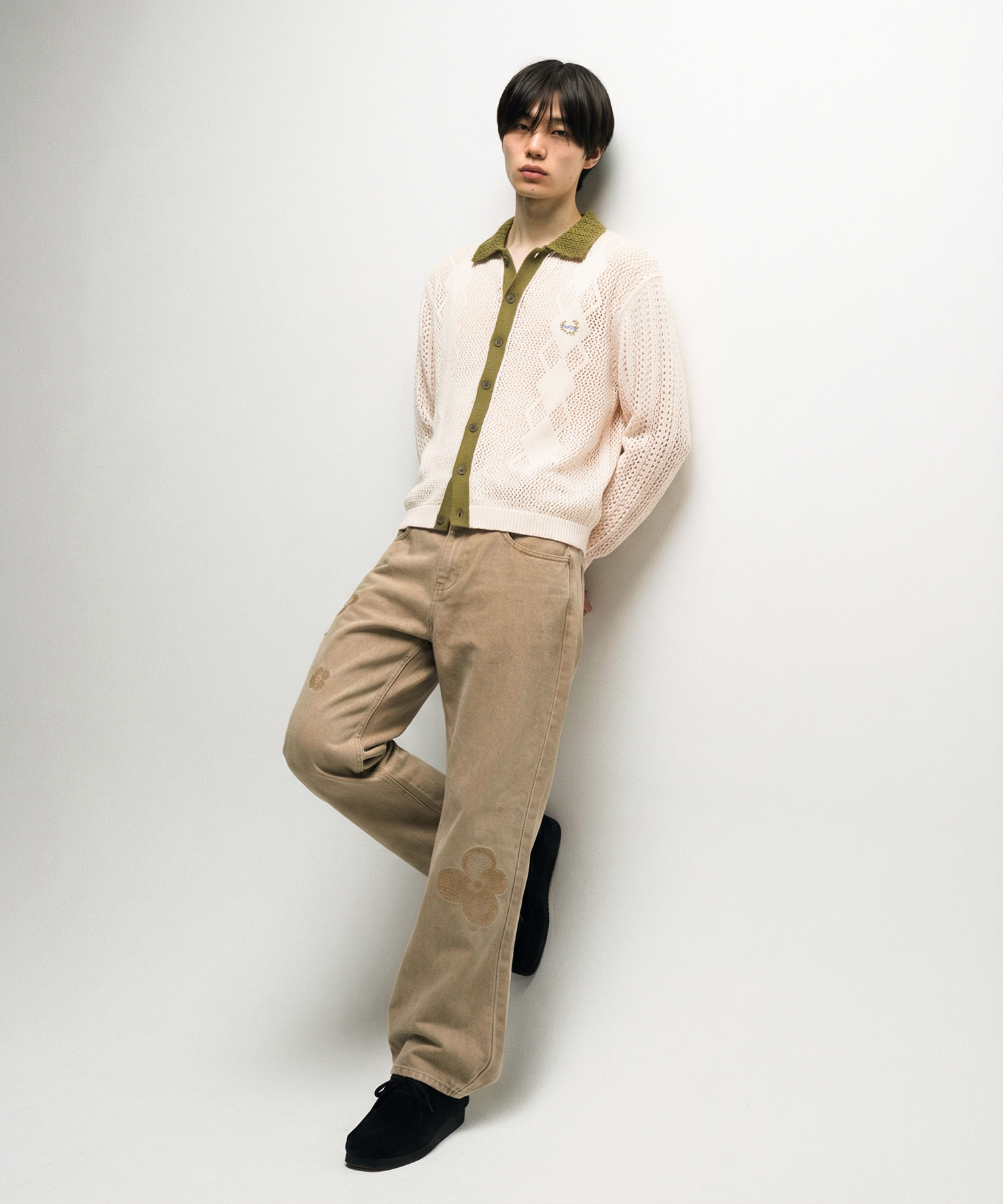 Argyle Crochet Summer Knit Cardigan(OLIVE)