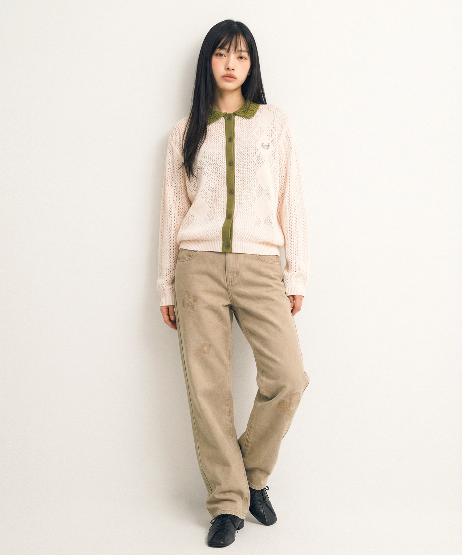 Argyle Crochet Summer Knit Cardigan(OLIVE)