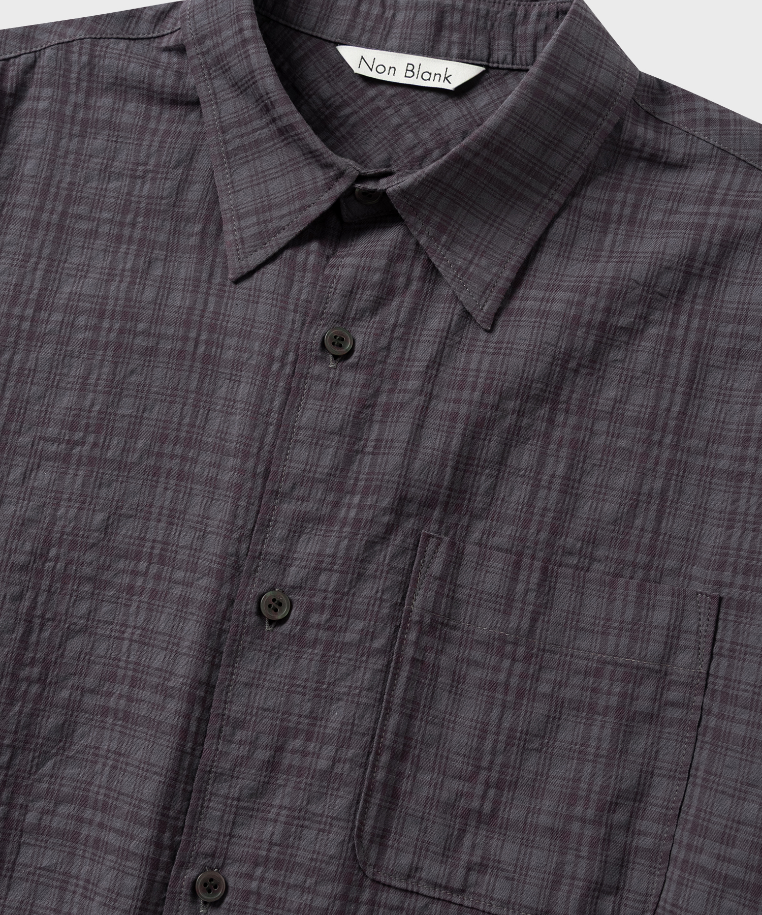 SHEER CHECK CROP HS SHIRT_WINE GREY