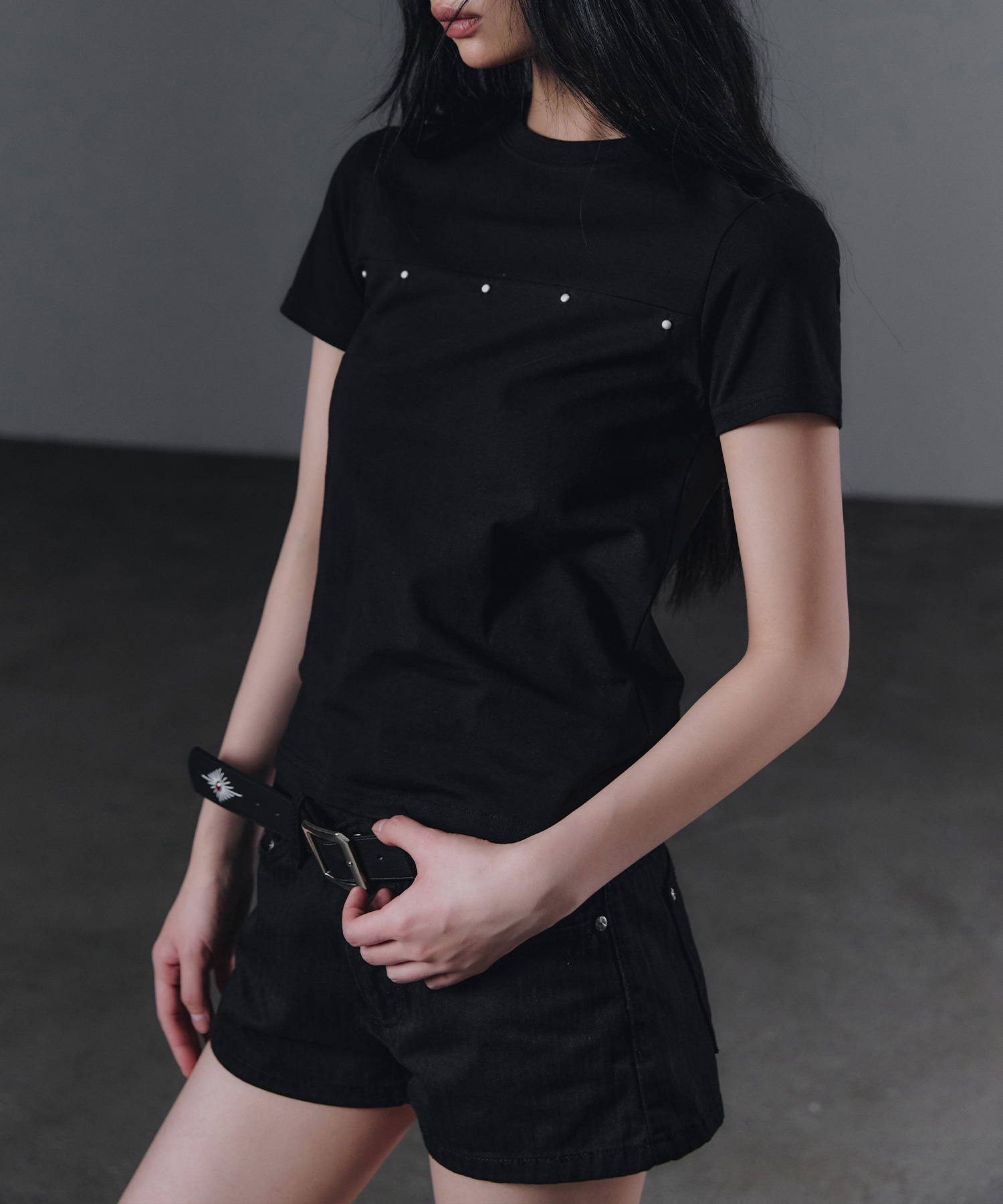 Футболка с коротким рукавом с заклёпками и вставками Black