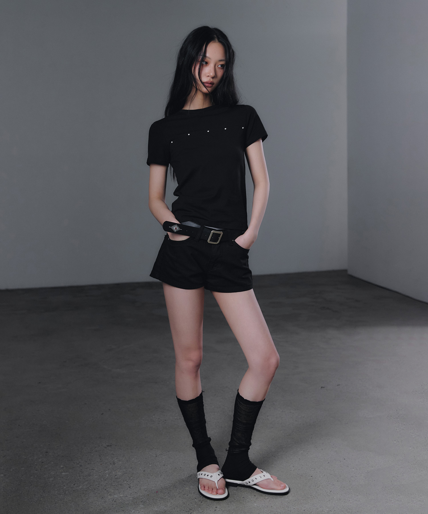Футболка с коротким рукавом с заклёпками и вставками Black