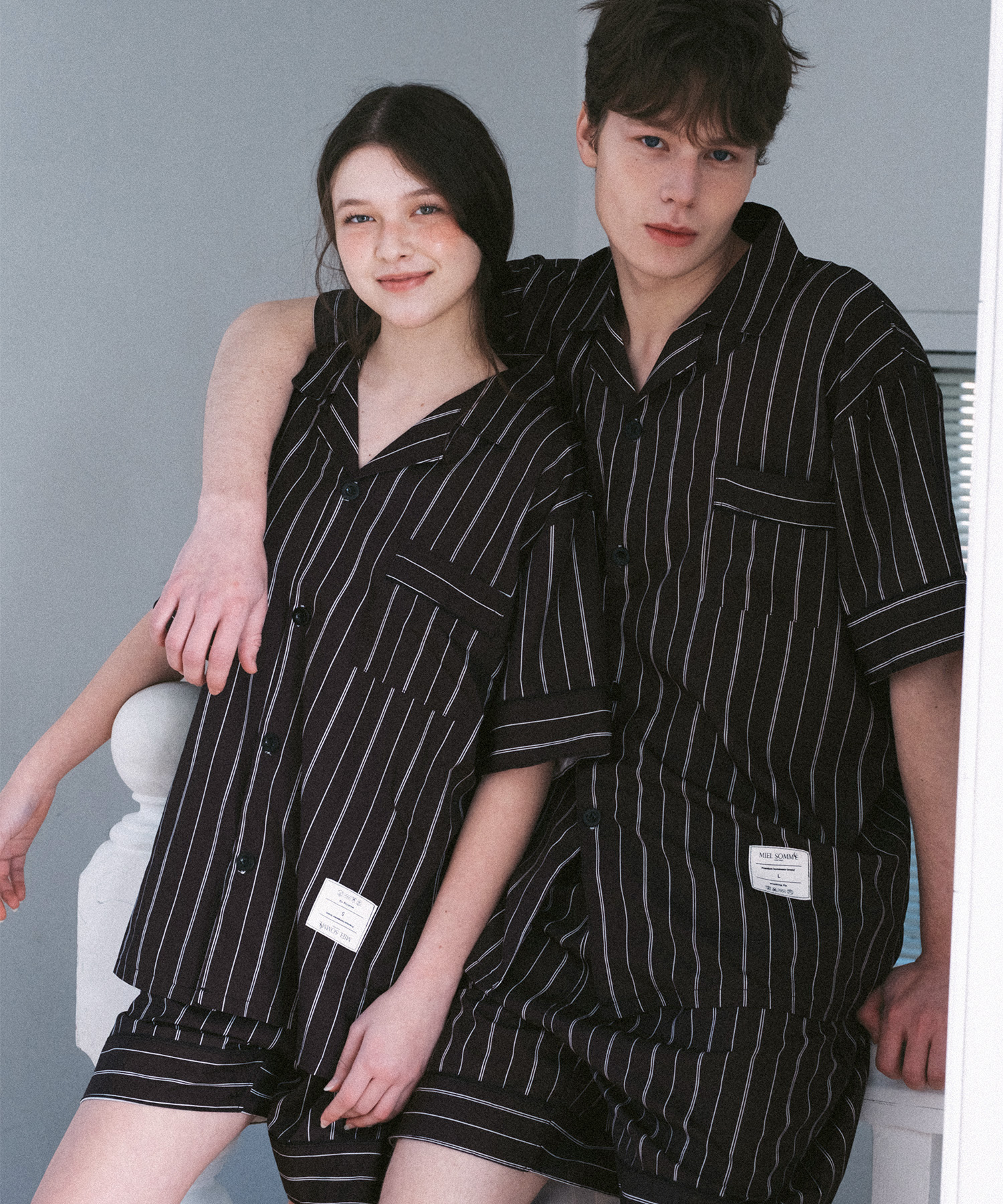 Парная пижама Grand Soleil в полоску с коротким рукавом, Black
