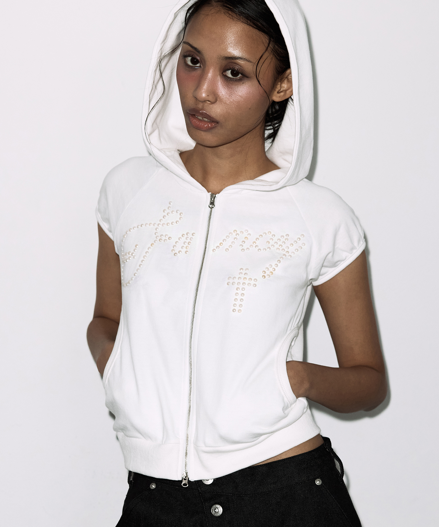 HOTFIX PUFF SLEEVE HOOD ZIP-UP (IVORY) F26QB151
