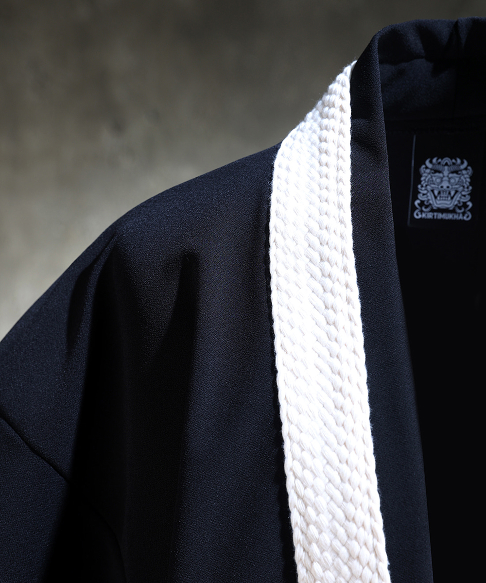 айвори Rope широкий рукав Embroidered Robe черный