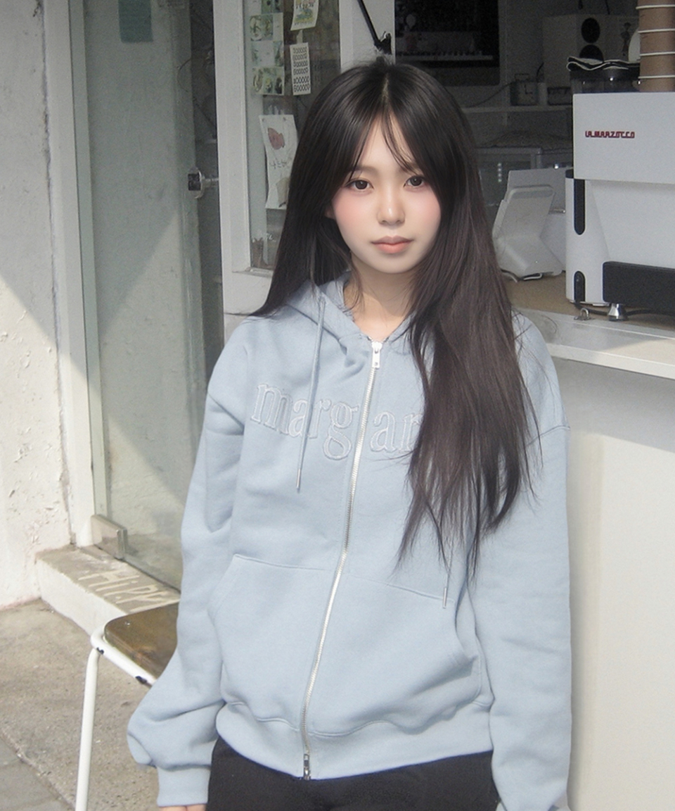 MARGARINE APPLIQUE TWO-WAY ZIP-UP HOODIE - 5 COLORS BLUE
