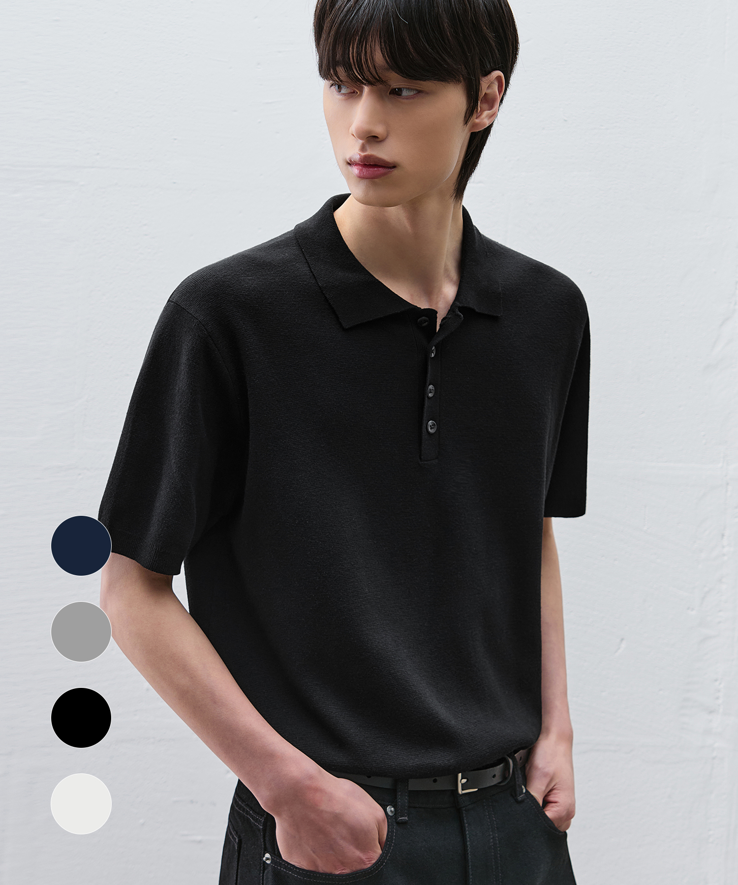 ANDERSON COTTON POLO HALF KNIT [4color]