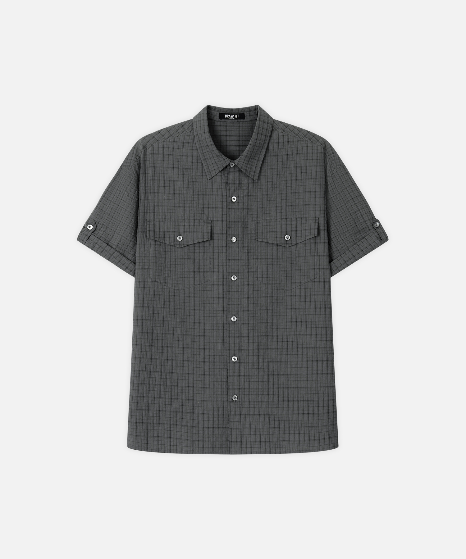 SEERSUCKER CHECK ROLL - UP HALF SHIRT [GREY]