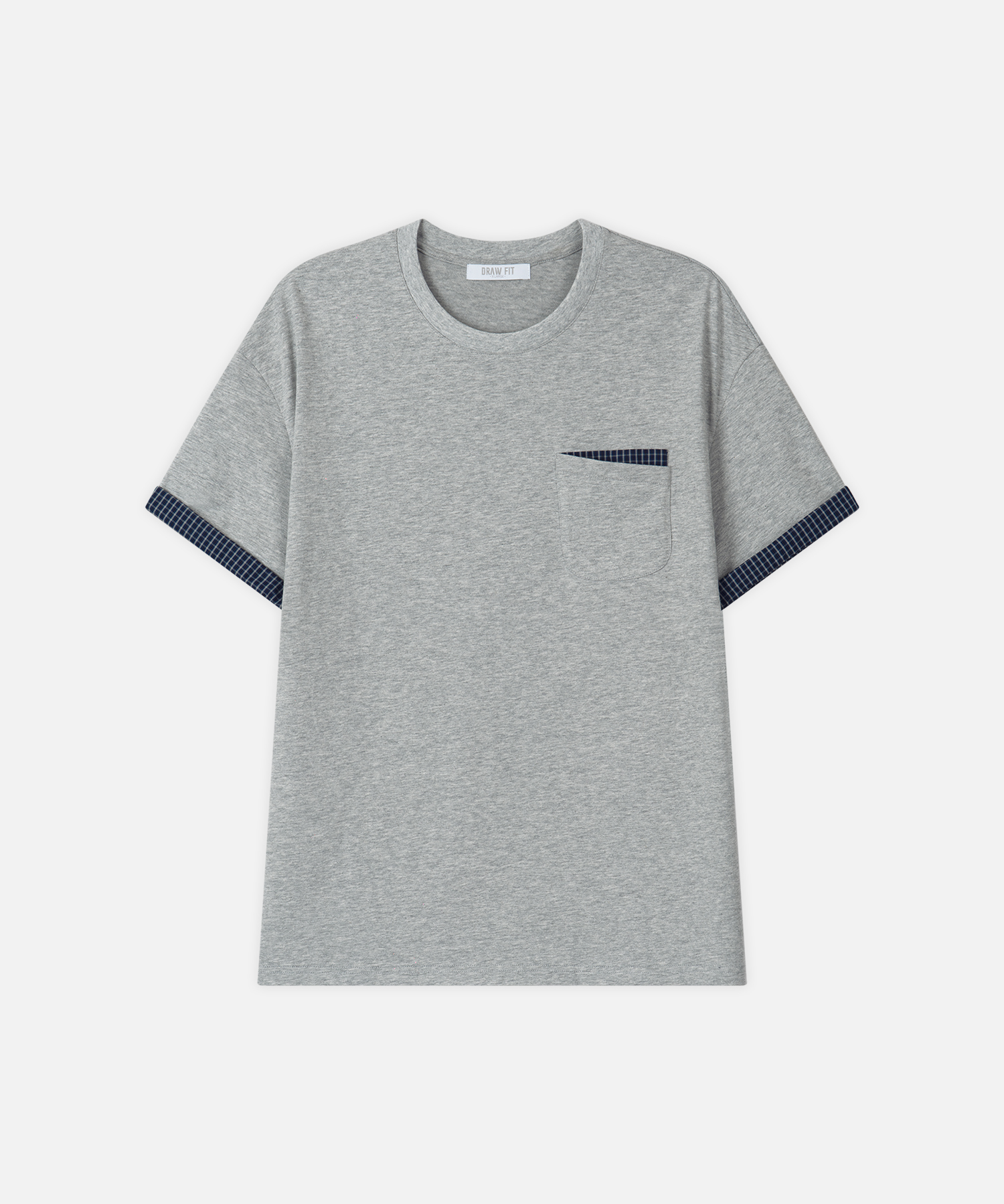 ROLL UP CHECK HALF T-SHIRT [M.GREY]