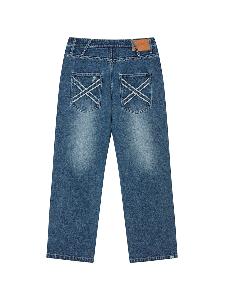 LOW DAMAGE DENIM PANTS BLUE