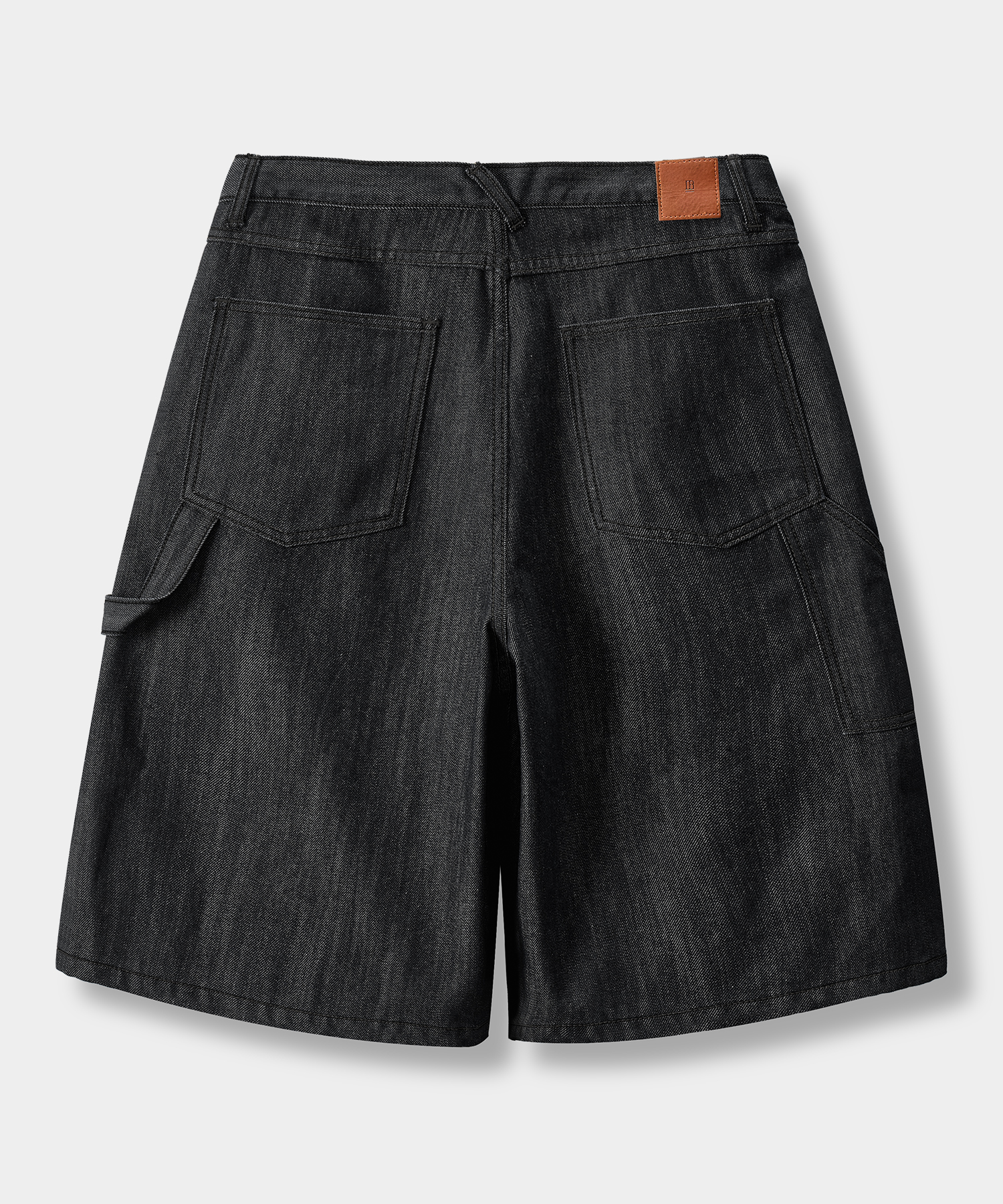 BIO WASHING CARPENTER BERMUDA DENIM PANTS_SLUB BLACK