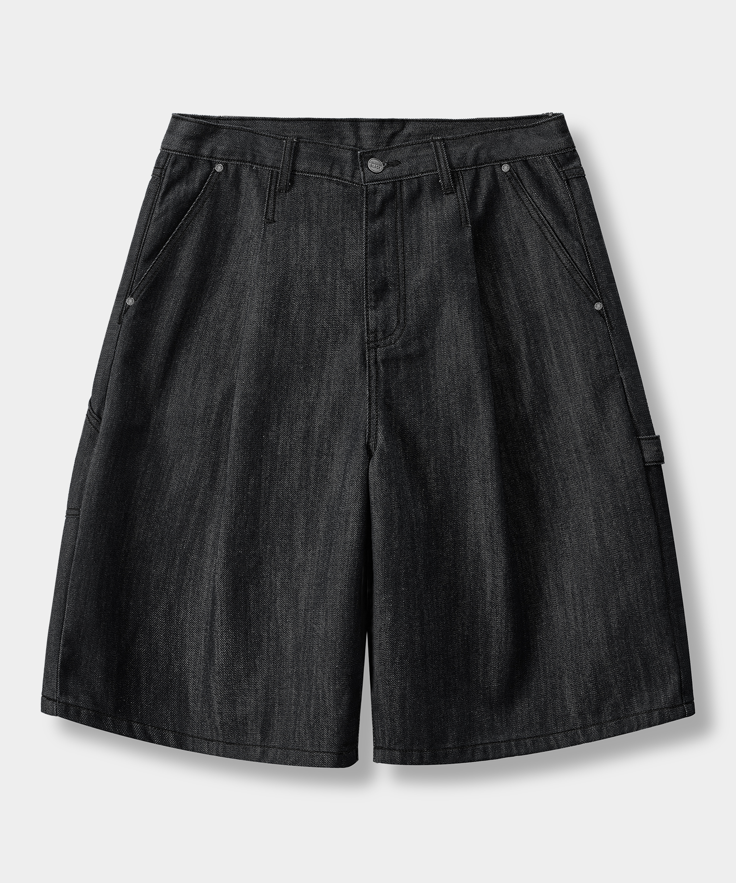BIO WASHING CARPENTER BERMUDA DENIM PANTS_SLUB BLACK
