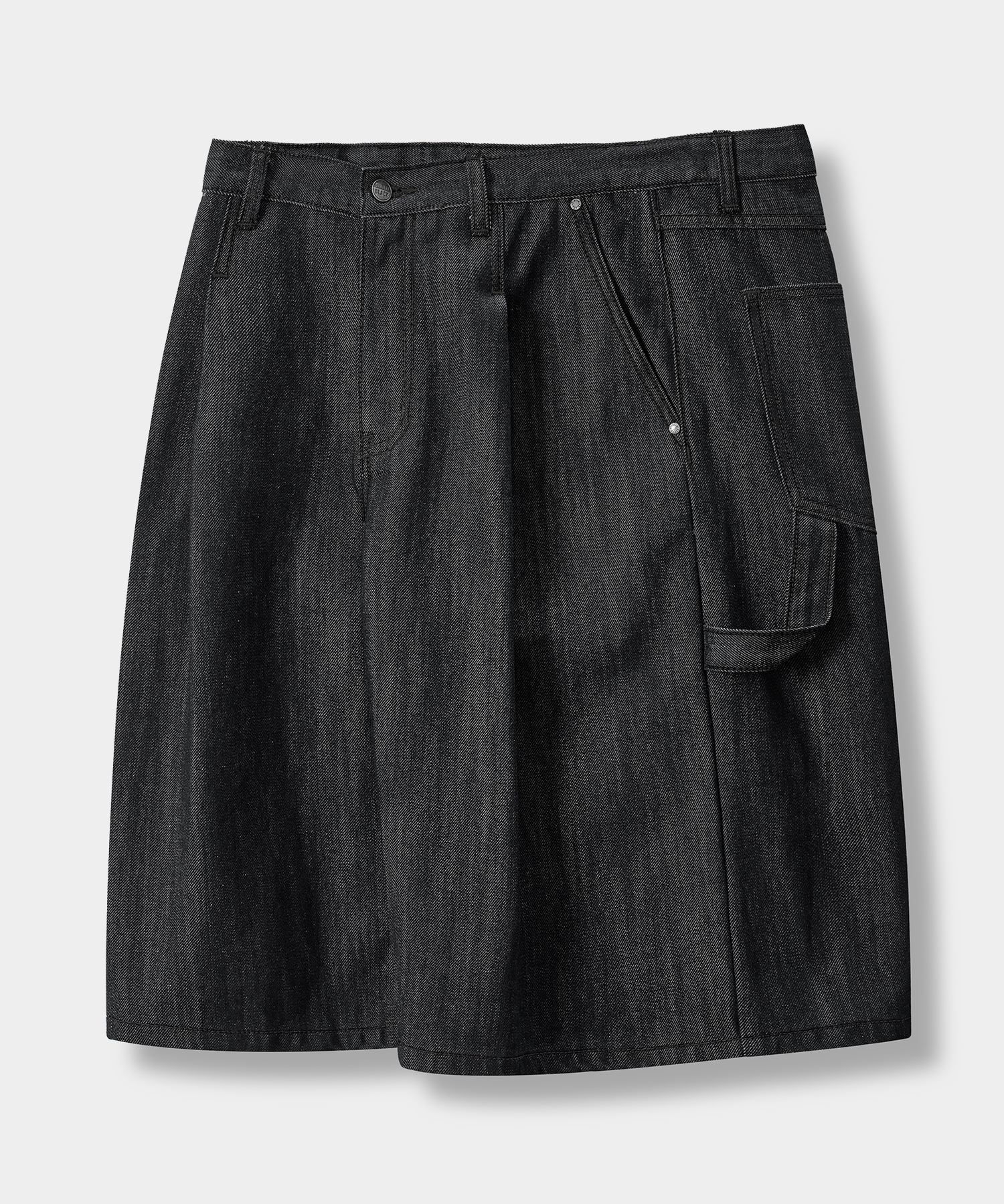 BIO WASHING CARPENTER BERMUDA DENIM PANTS_SLUB BLACK