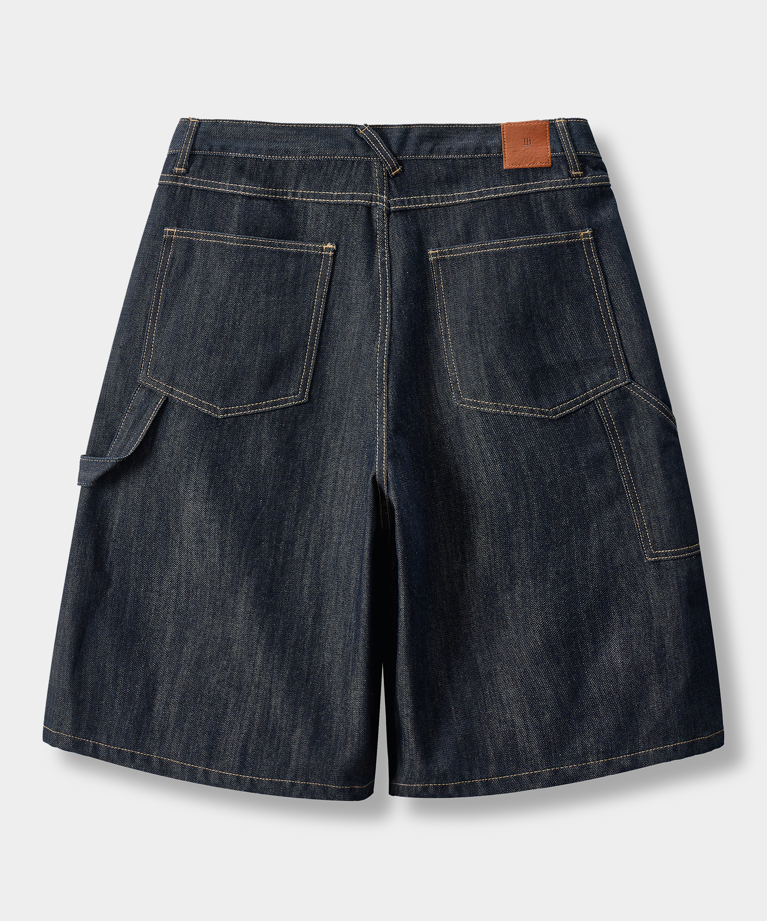 BIO WASHING CARPENTER BERMUDA DENIM PANTS_SLUB INDIGO