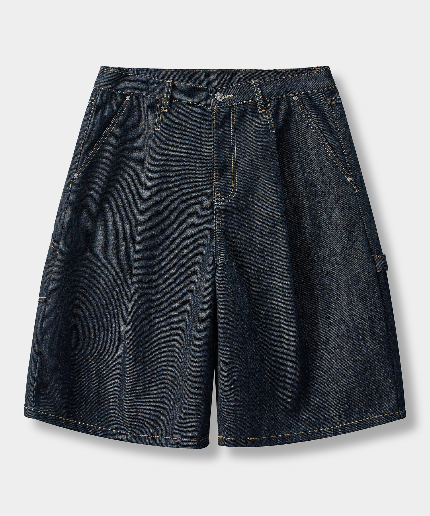 BIO WASHING CARPENTER BERMUDA DENIM PANTS_SLUB INDIGO
