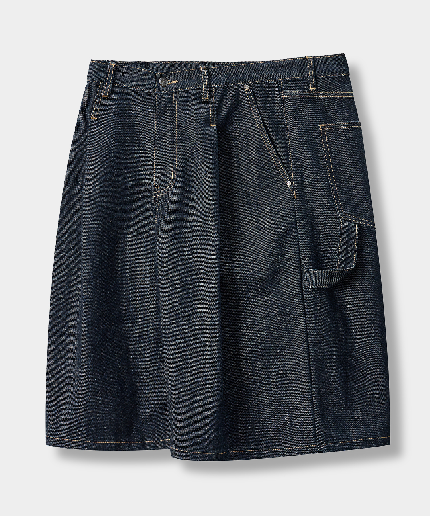 BIO WASHING CARPENTER BERMUDA DENIM PANTS_SLUB INDIGO