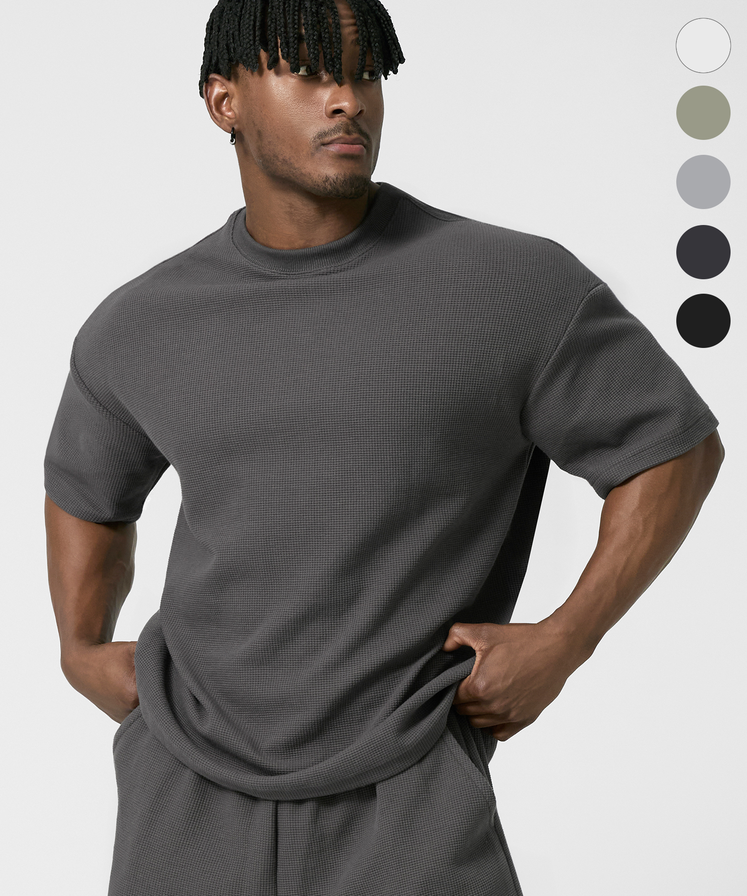 RELAX OVER FIT WAFFLE HALF SLEEVE_5color