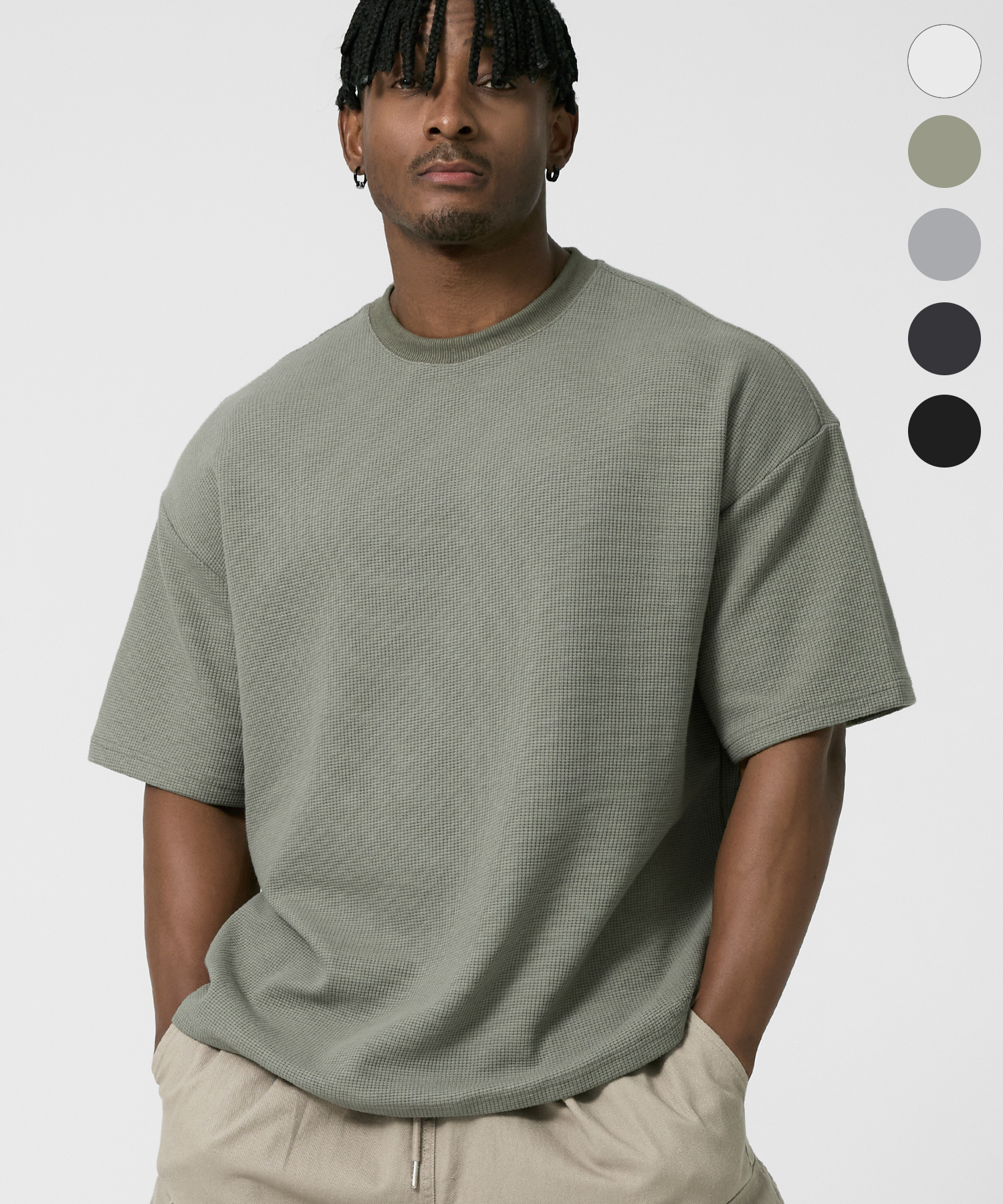 RELAX OVER FIT WAFFLE HALF SLEEVE_5color
