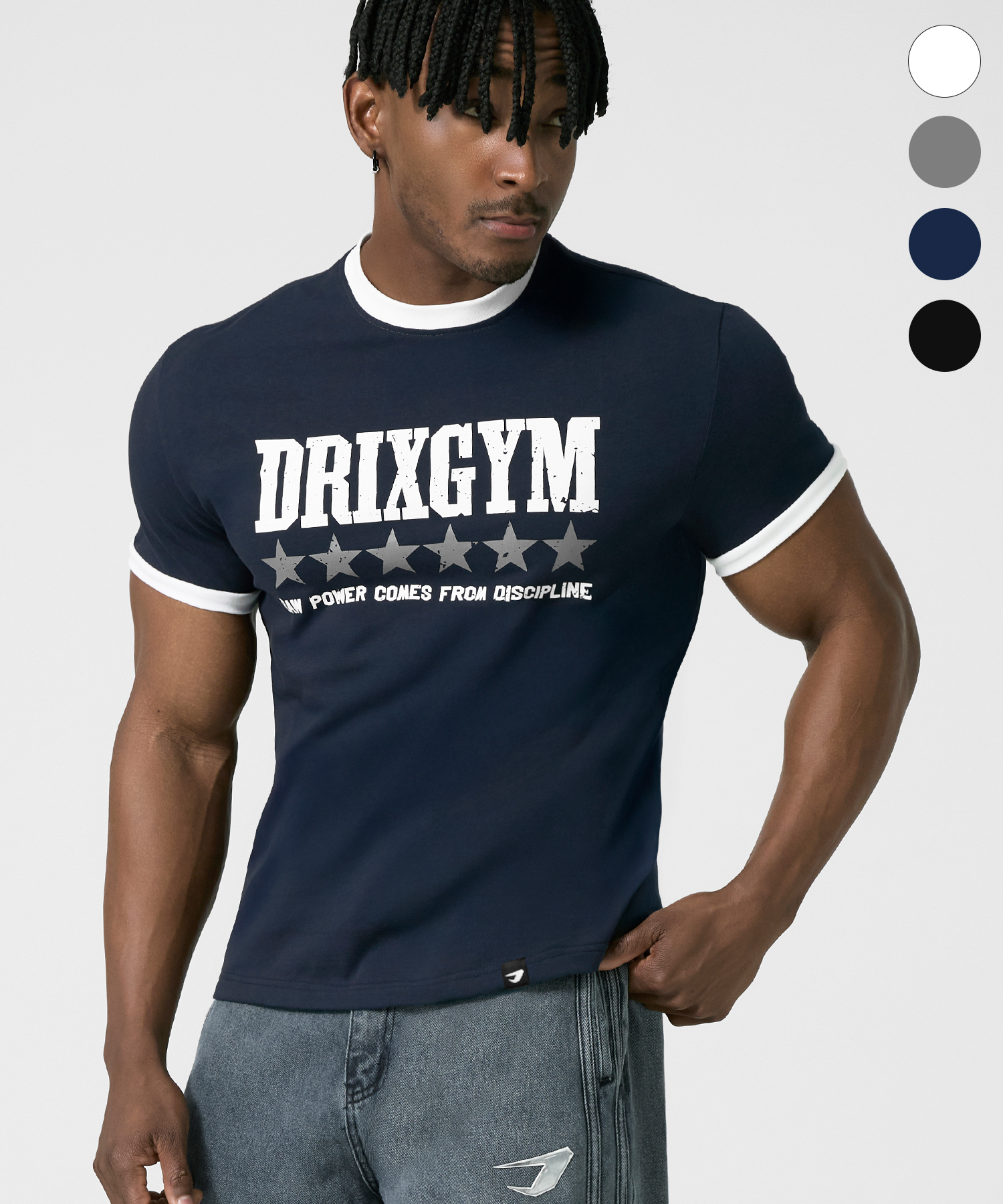 MUSCLE FIT GRAPHIC RINGER HALF SLEEVE_4color