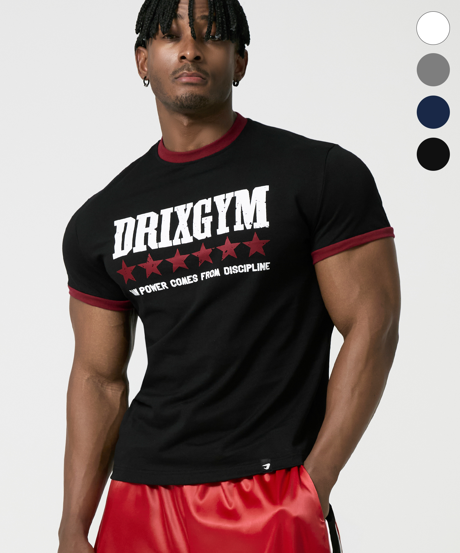 MUSCLE FIT GRAPHIC RINGER HALF SLEEVE_4color