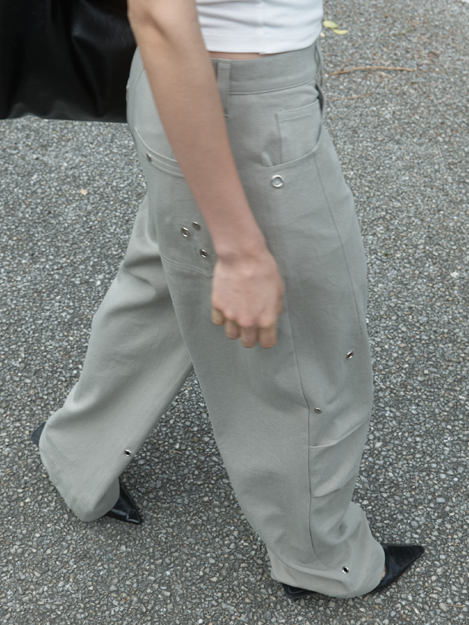 Pleated Stud Pants Grey