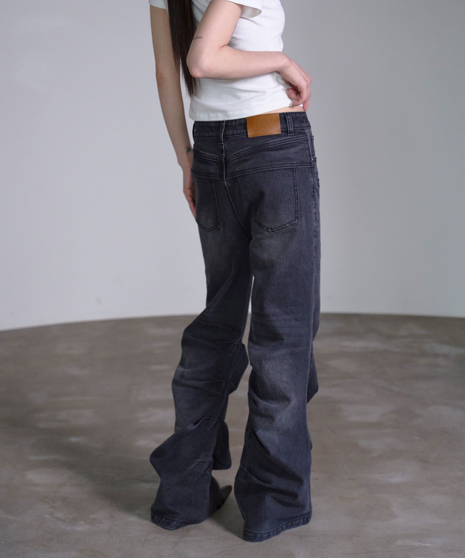 SHIRRING сапоги крой деним брюки чёрный