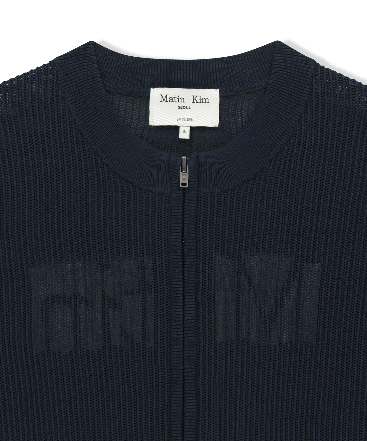 BACK LOGO JACQUARD MESH KNIT ZIP UP IN NAVY