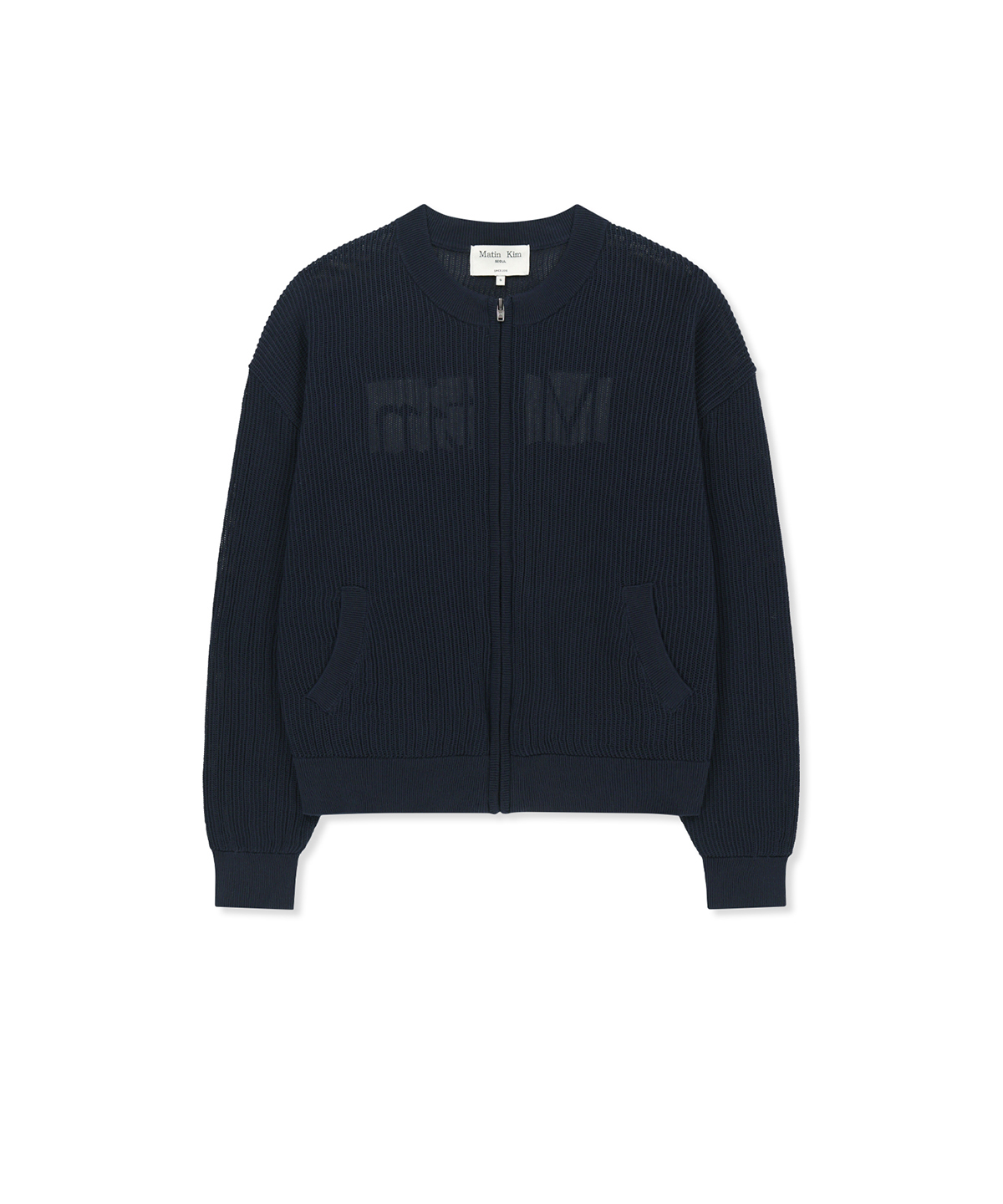 BACK LOGO JACQUARD MESH KNIT ZIP UP IN NAVY