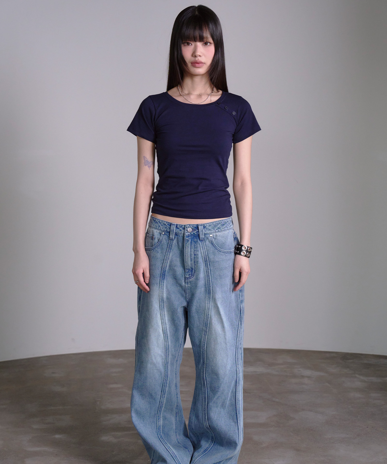 DOUBLE CROSS BACK PRINT SHORT рукав NAVY