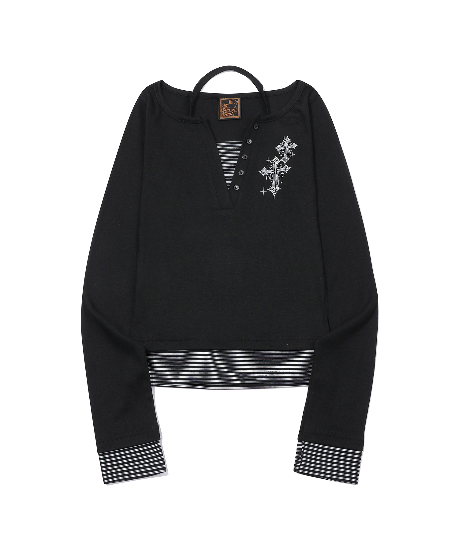 Cross Henley Crop Long Рукав Чёрный