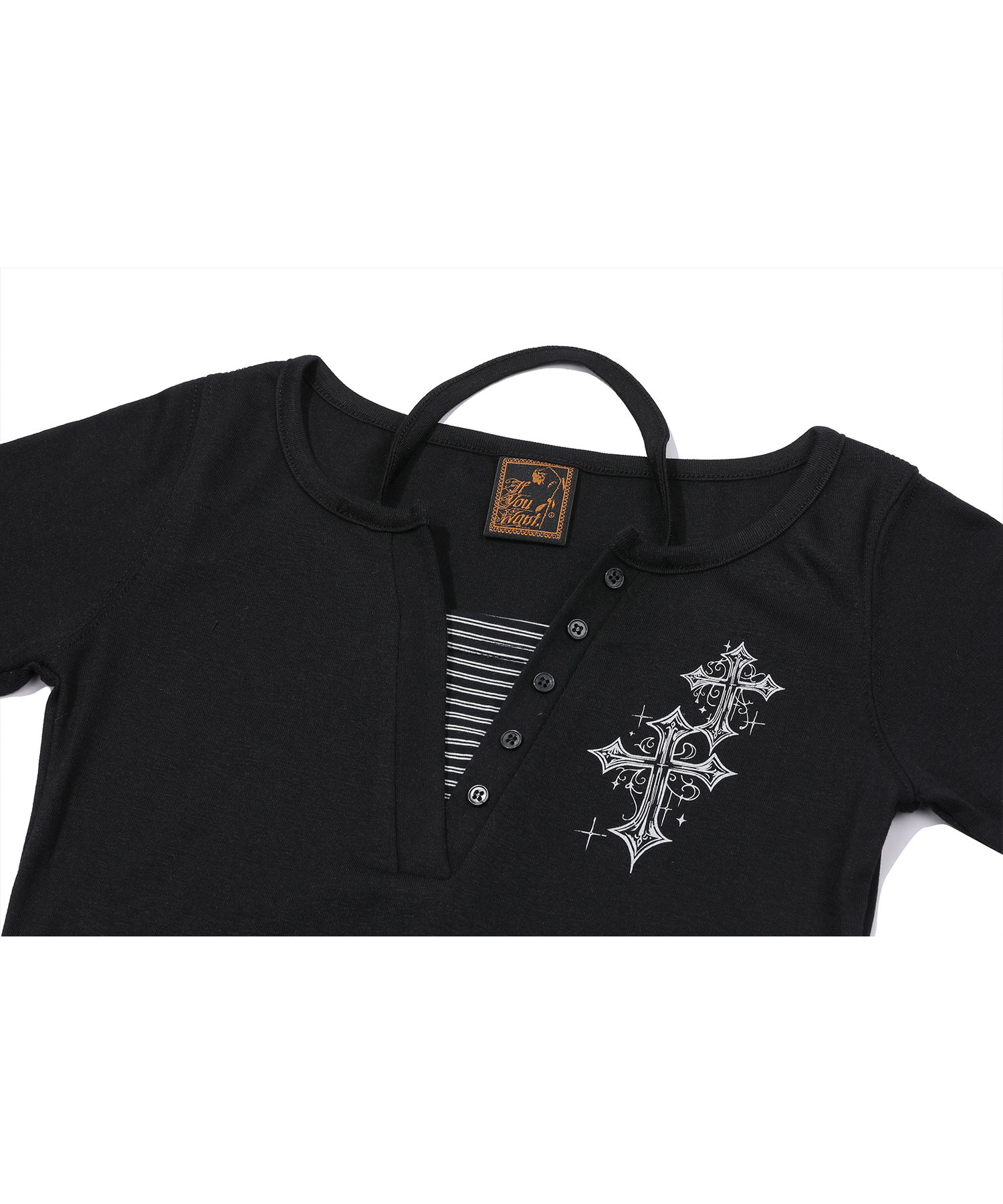 Cross Henley Crop Long Рукав Чёрный