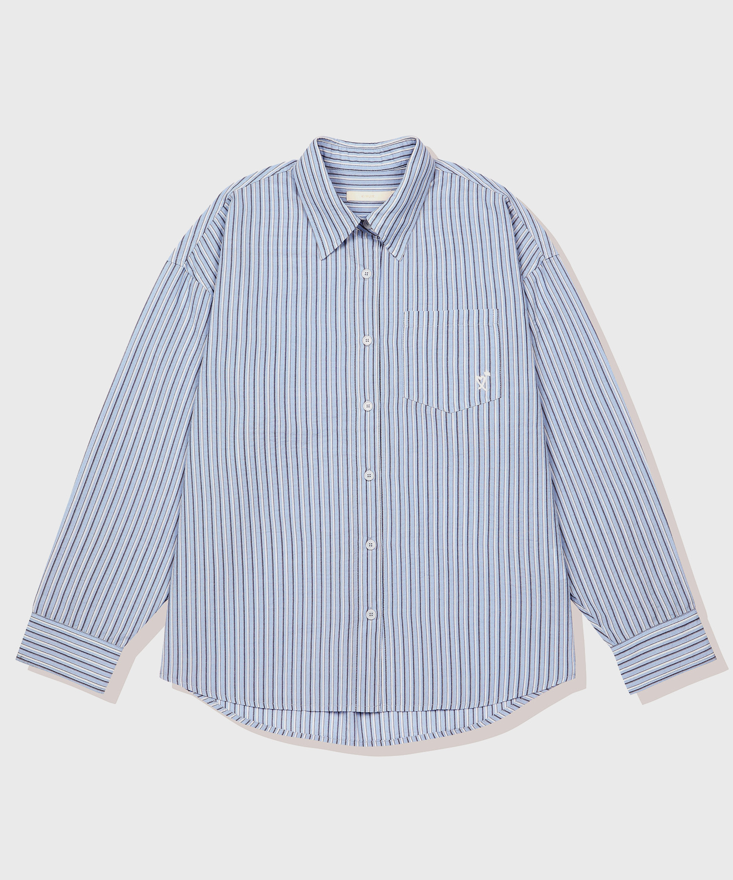 (Women) Sheer Striped Oversized Shirt_Sky Blue