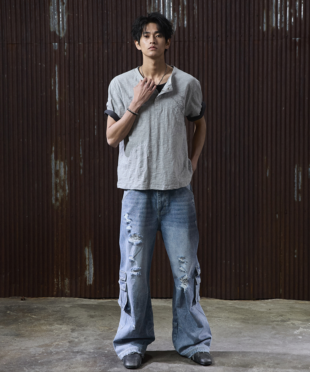 Twin Skeleton Henry 1 / 2 Tee [Melange Grey]