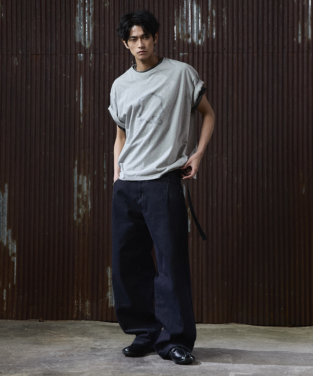 Layered Circle Chain 1 / 2 Tee [Melange Grey]