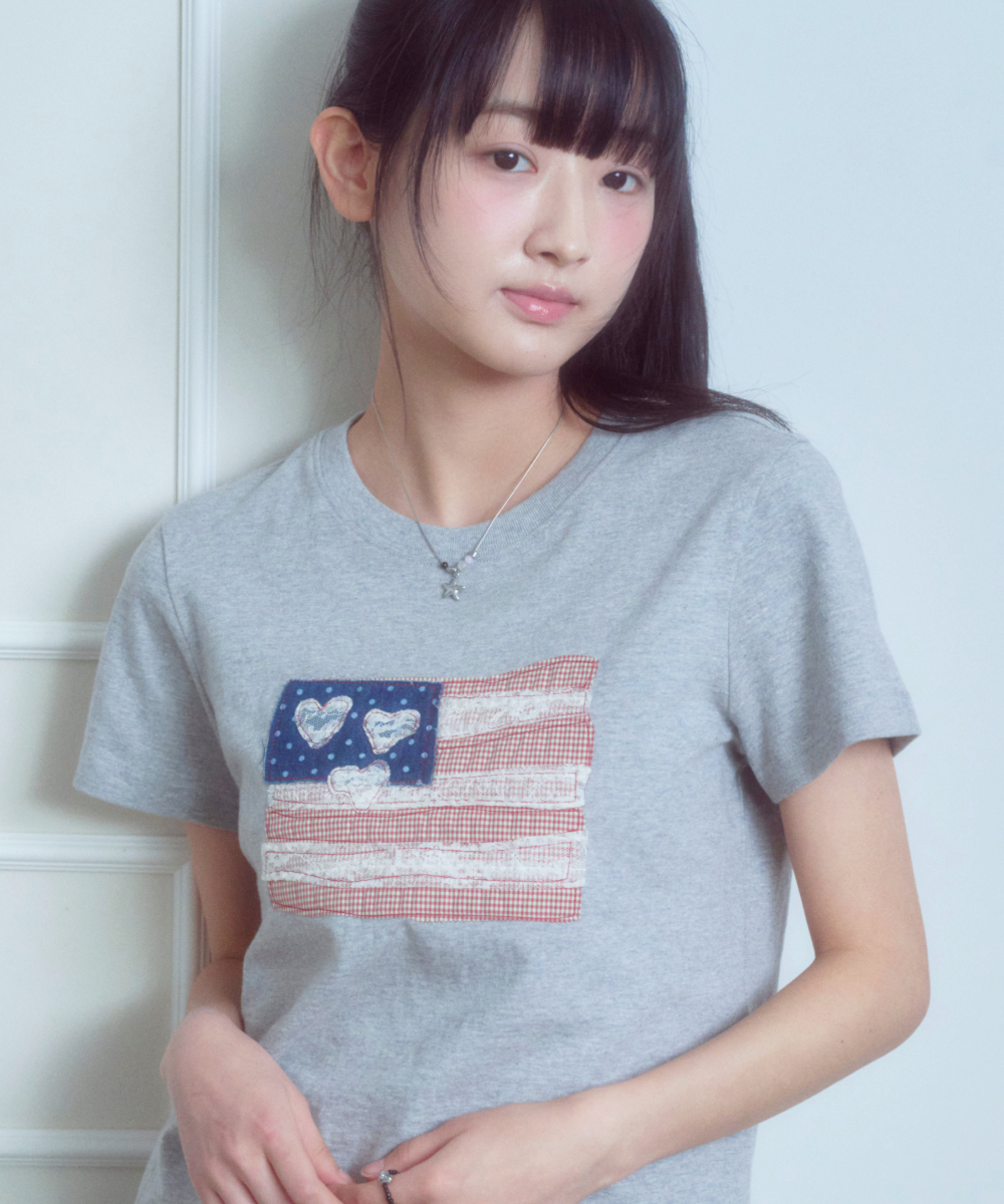 USA Banner lace patch T-shirt Melange Gray