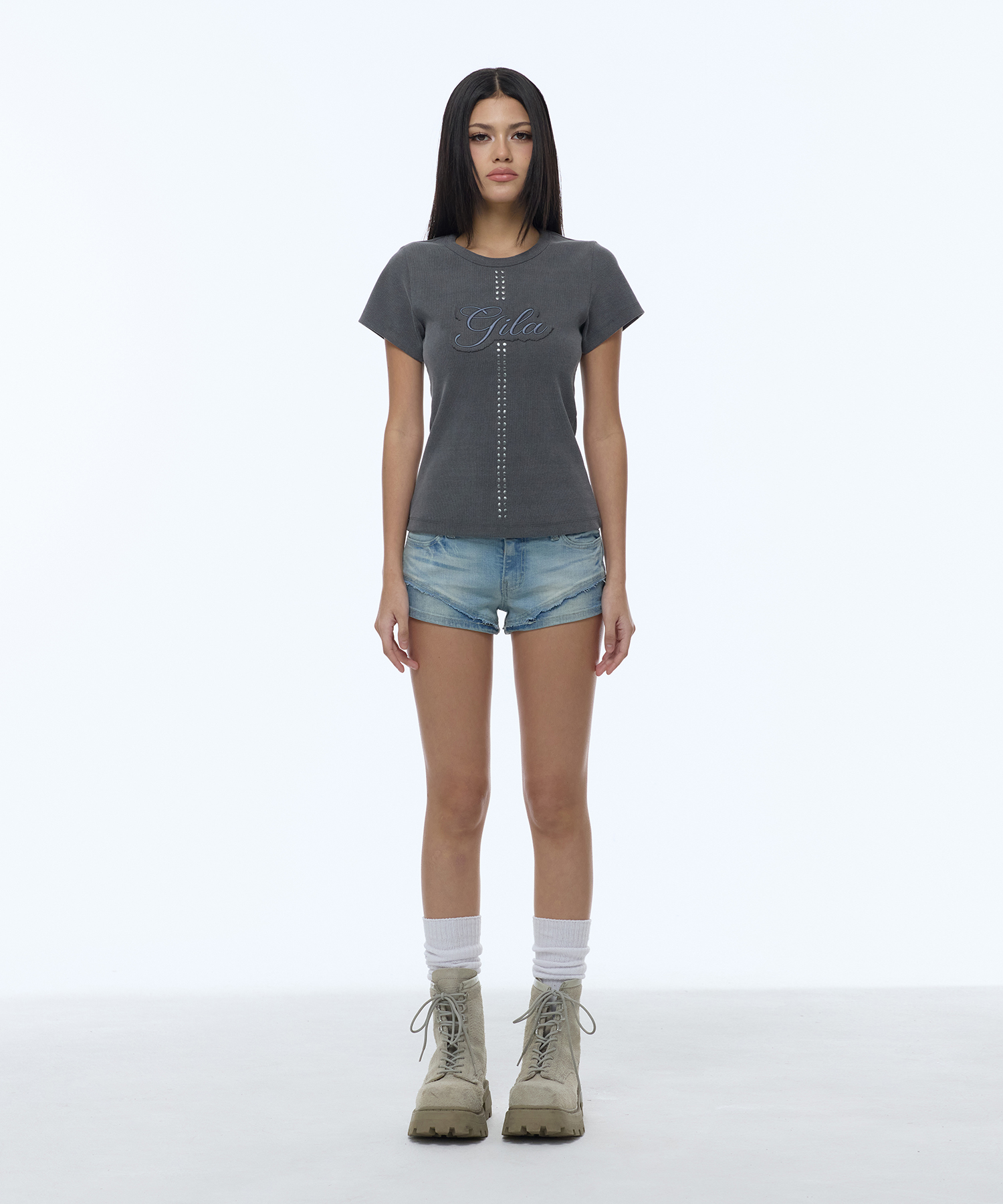 RAW EDGE SCRIPT LOGO DENIM SHORTS_LIGHT синий