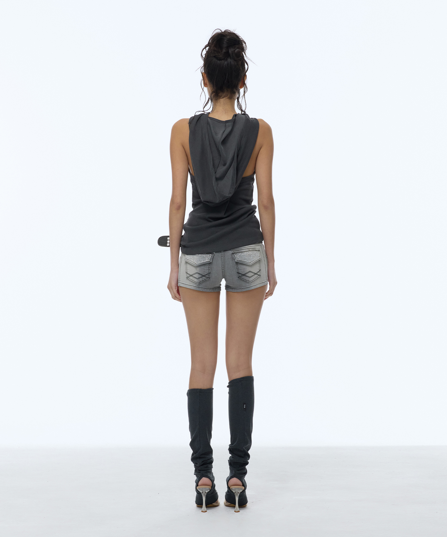 g SYMBOL HOTFIX DENIM SHORTS_GREY