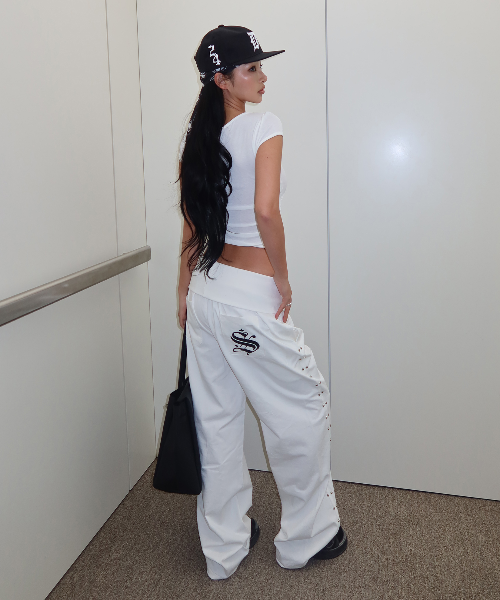 FOLDED WAIST STUD PANTS / белый