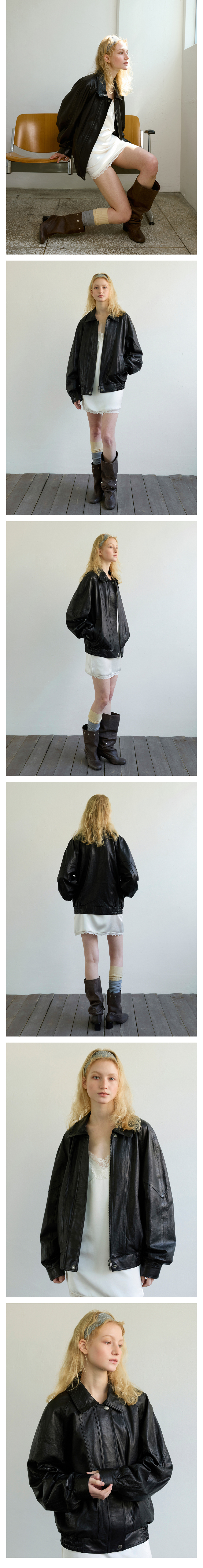 CRINKLE WASHED LEATHER BLOUSON - BLACK